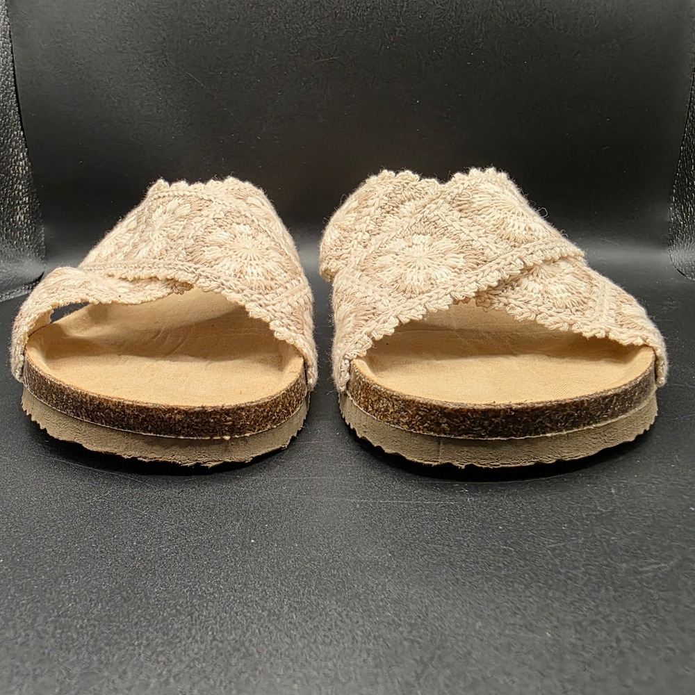Haute Hippie Crochet Floral Crisscross Slide Sandals Tan Cream Boho Summer 8.5M - Picture 3 of 9